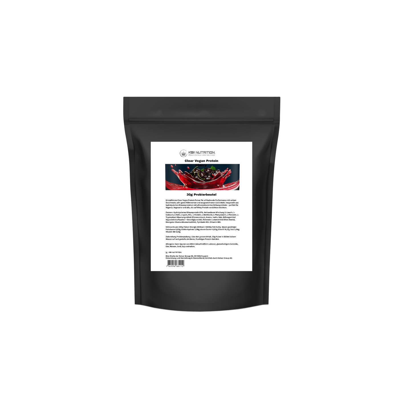 Clear Vegan Protein Kirsche 30g Probierbeutel - veganes Proteinpulver für kristallklaren Proteingenuss