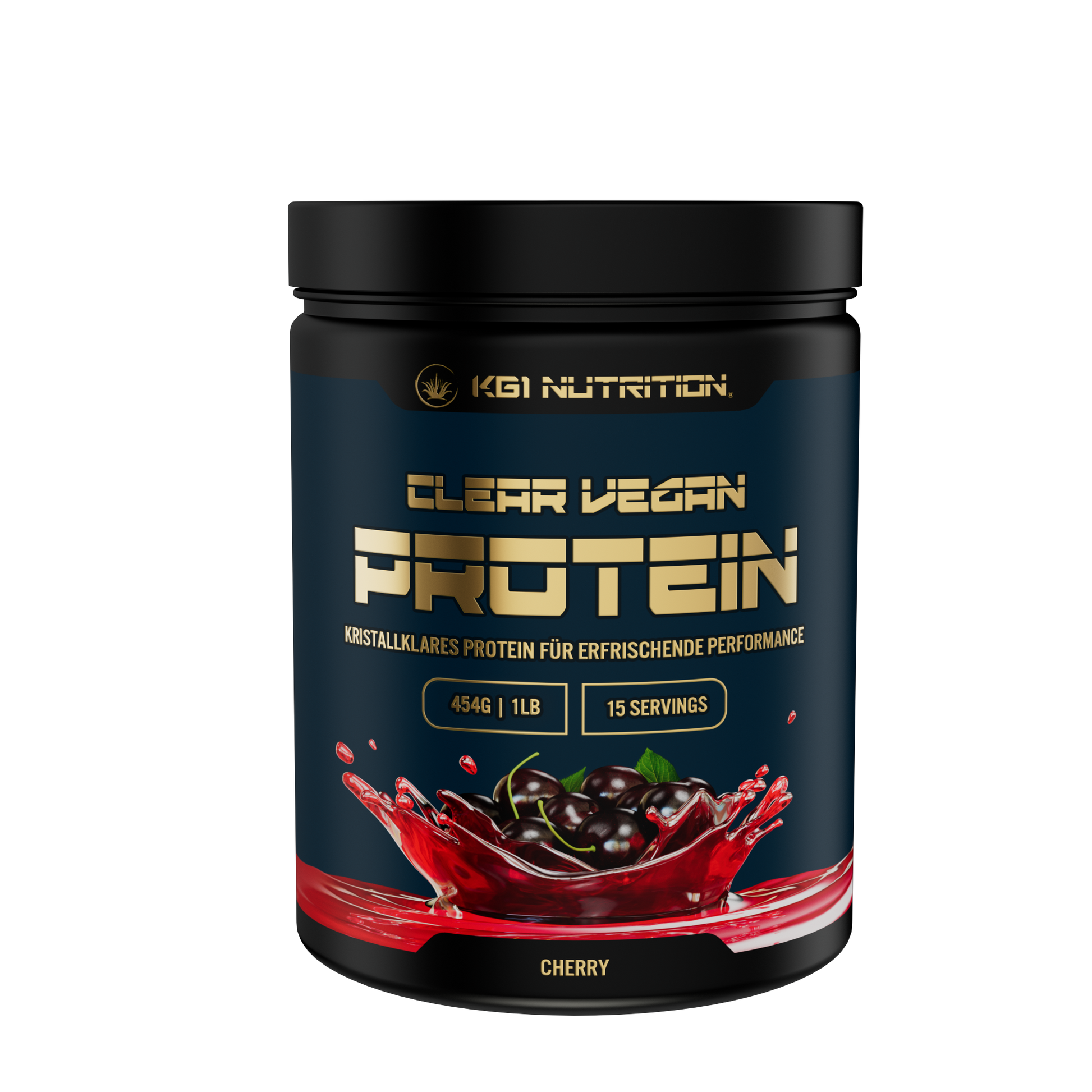 Clear Vegan Protein Cherry,   hydrolysiertes Erbsenprotein, kristallklar, Doseninhalt 454g, Süssstoffe Agavendicksaftpulver und Steviolglycoside.