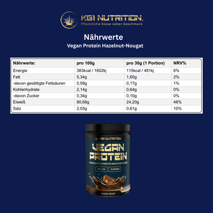 Nährwerttabelle des KG1 Nutrition Vegan Protein Hazelnut-Nougat