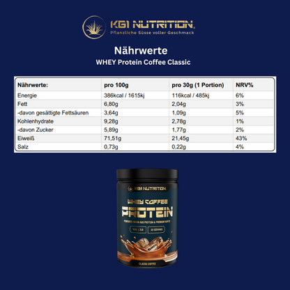 Nährwerttabelle des KG1 Nutrition WHEY Protein Coffee Classic