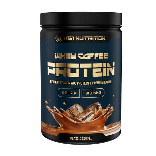 Whey Coffee Protein, cremig, Doseninhalt 908g, Süssstoffe Agavendicksaftpulver und Steviolglycoside. Enthält Koffein (80 mg pro Portion). Für Kinder und schwangere oder stillende Frauen nicht empfohlen.