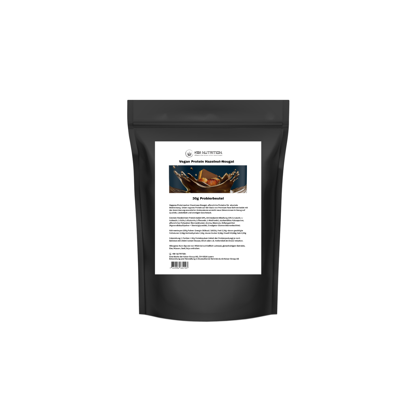 Veganes Protein Haselnuss-Nougat 30g Probierbeutel - Pflanzliches Proteinpulver